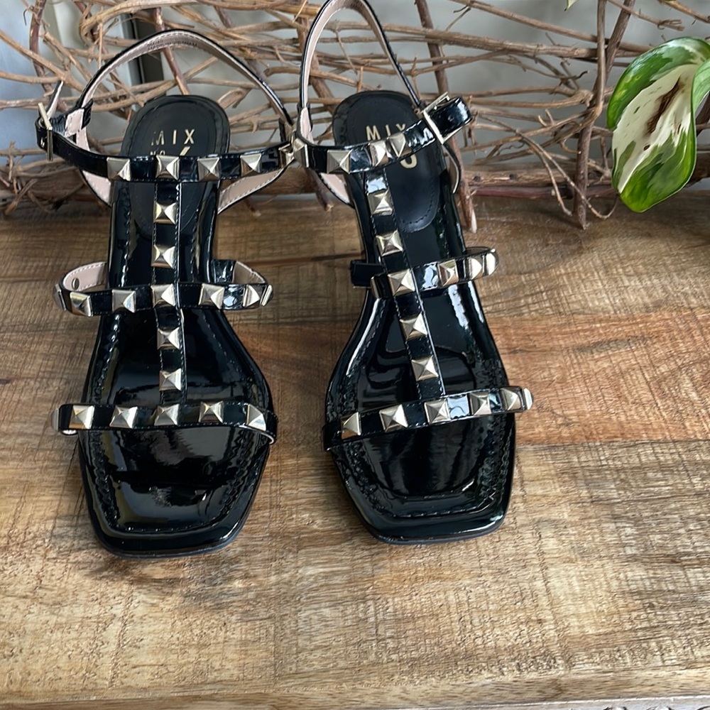 For charity! NEW black studded wedge sandal